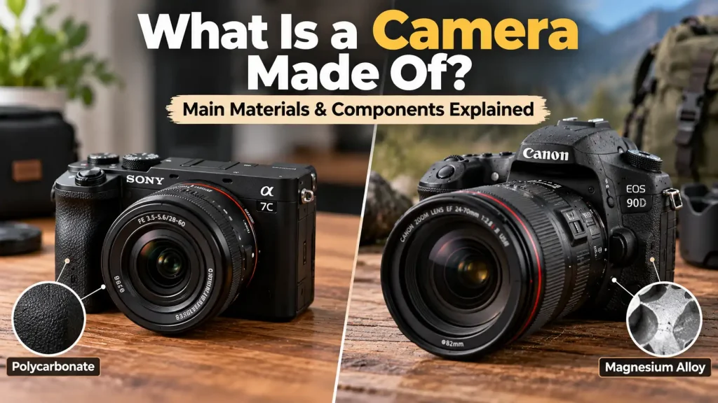 A side-by-side comparison of a polycarbonate camera and a magnesium alloy camera body.