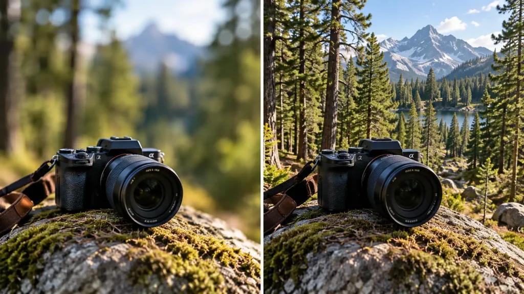 A high setting blurs the background, while a low setting keeps it sharp.