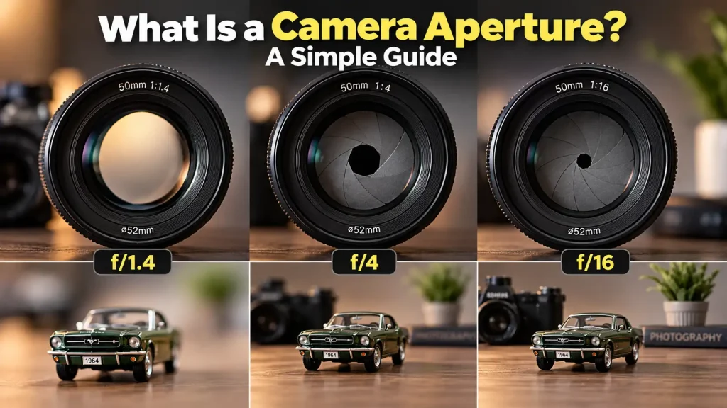 What is a camera aperture chart showing f-stop sizes and depth of field.