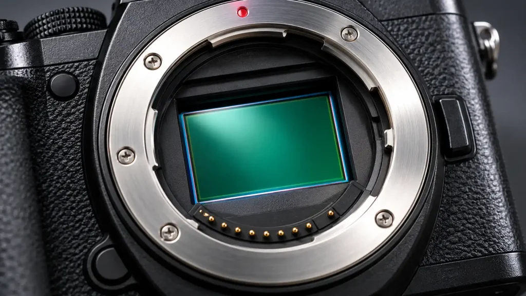 digital camera mount showing the green image sensor inside