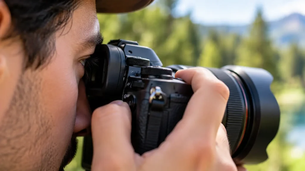 eye against a camera viewfinder
