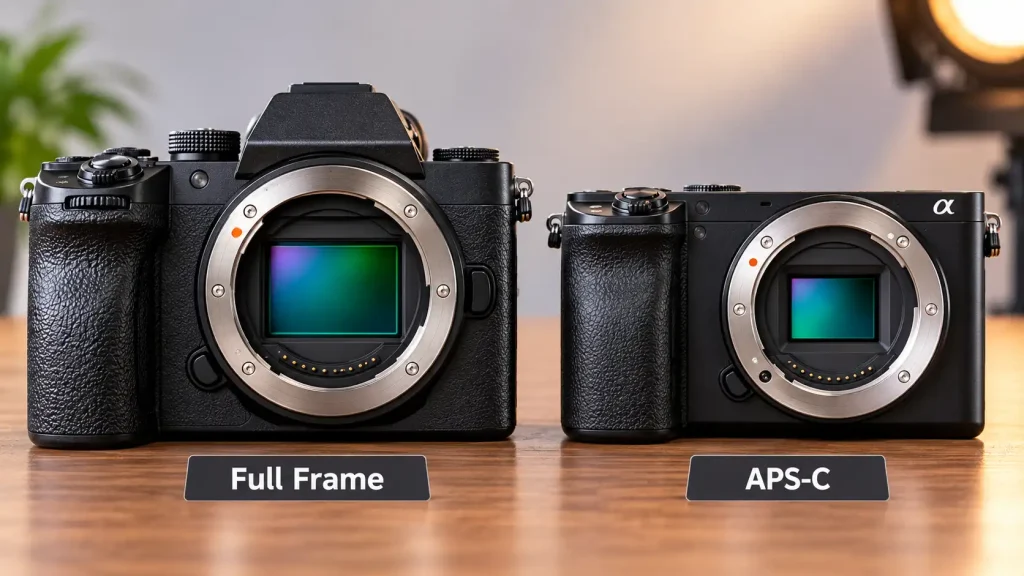 smaller APS-C sensor exposed. Bright studio lights
