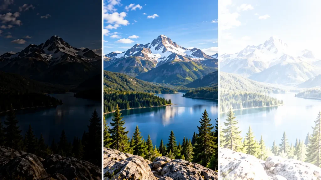 what is exposure in photography examples showing three light levels